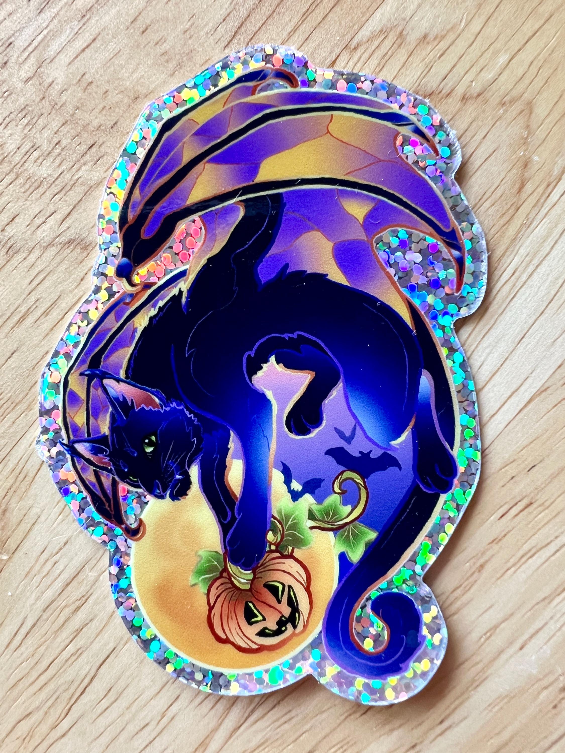 Spooky Bat Winged Black Cat Sparkle Decal Sticker - Etsy