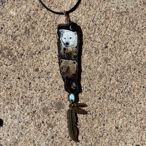 Polar Bear Grizzly Bear Brown Bear Black Bear Totem Animal Spirit Wood Feather Pendant Talisman