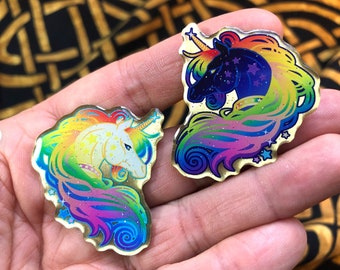 Sparkle Rainbow White Black Unicorn lapel pin