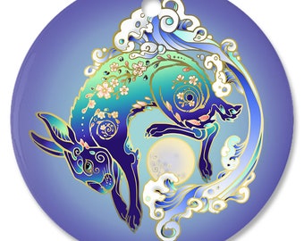 Year Of The Blue Green Water Rabbit Porcelain Ornament