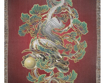 Pinon Wood Dragon Lunar New Year Astrology Zodiac Woven Blankets