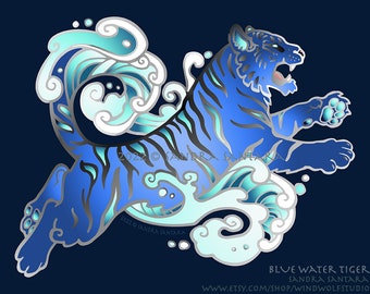 Lunar New Year Blue Water Tiger Astrology Asian Zodiac Archival Print Canvas