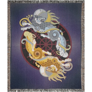 Hati Skoll Wolves Norse Viking Woven Blankets