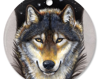 Wolf Guardian Spirit Animal Porcelain Ornament