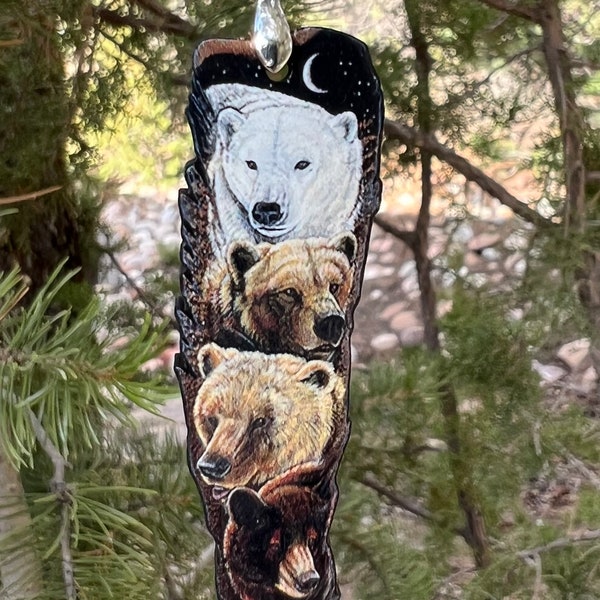 Grizzly Bear Black Bear Polar Bear Brown Bear Totem Animal Spirit Wooden Printed Pendant