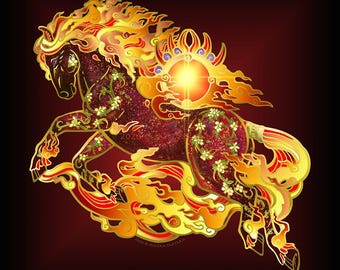 旧正月 火の馬 深紅の炎 アート 中国占星術 十二支プリント キャンバス