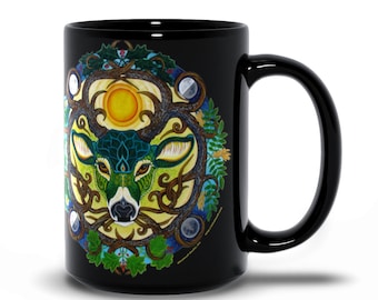 Green Stag Solstice Winter Stag Cernunnos Black Mug