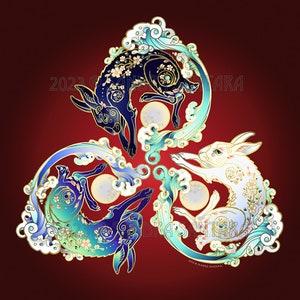 Lunar New Year of the Water Rabbit Hares Triskelion Asian Astrology Zodiac Print Canvas