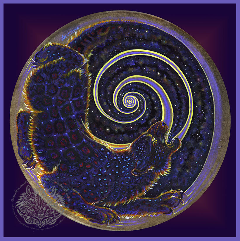 Cosmic Black Jaguar Panther Aztec Mayan Animal Spirit Mandala Print