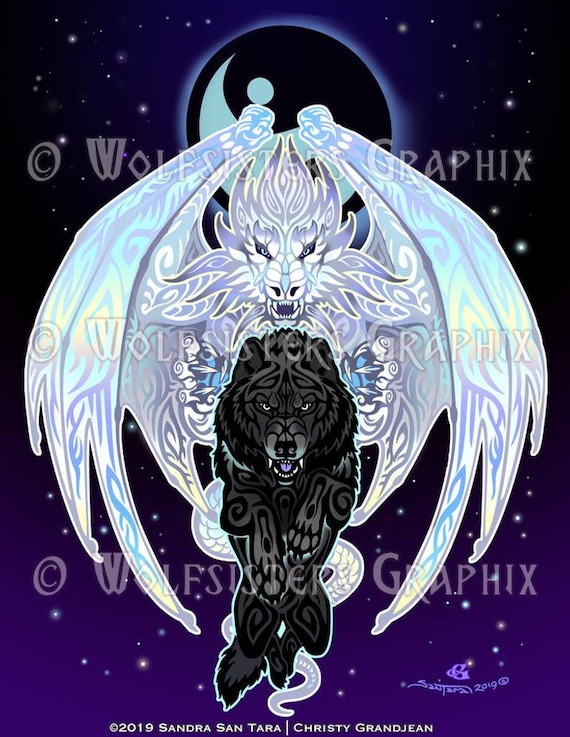 White Dragon Black Wolf Yin Yang Print Etsy White Dragon Black Wolf Yin Yang Print Etsy