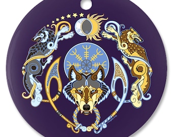 Norse Wolf Fenrir Viking Trinity Porcelain Ornament