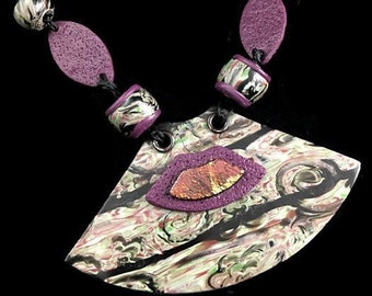 Statement pendant necklace focal polymer art accessory
