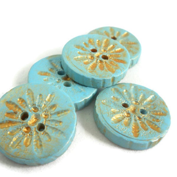 Blue and gold button set handmade polymer clay