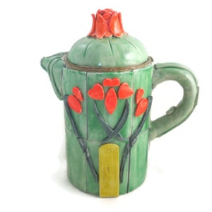 Nouveau style teapot jade green with tulip design
