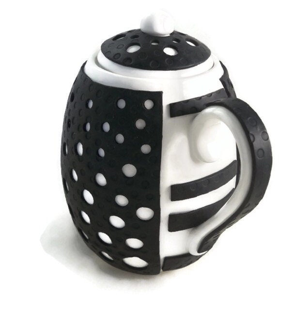 Teapot Black and White Modern Design Polymer Clay Unique Etsy