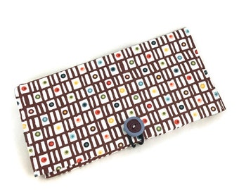 Check wallet check cover with button closure and colorful fabric