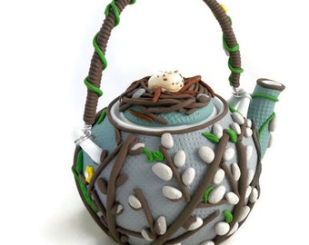 Springtime willow and bird teapot
