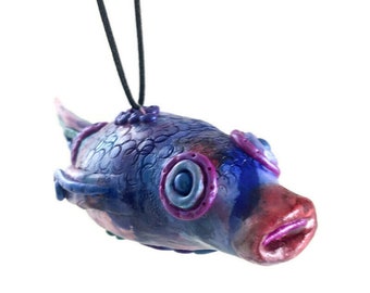 Fantasy funny fish ornament colorful polymer clay