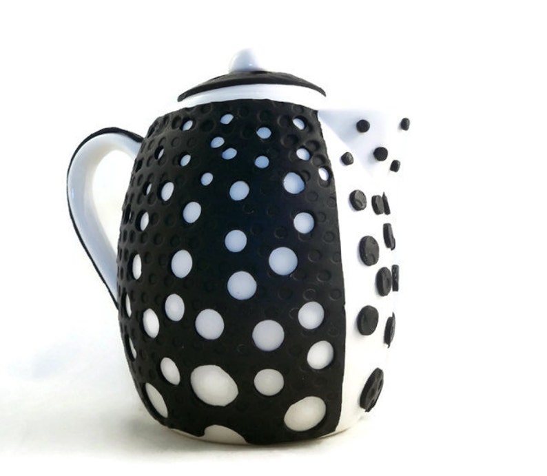Teapot Black and White Modern Design Polymer Clay Unique Etsy