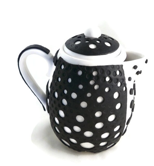 Teapot Black and White Modern Design Polymer Clay Unique Etsy