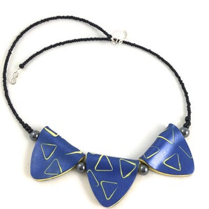 Triangles blue and yellow necklace lightweight modern art