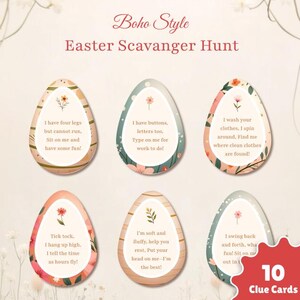 Emocionantes tarjetas con pistas para la búsqueda de huevos de Pascua / Búsqueda del tesoro imprimible para niños / 10 pistas divertidas / ¡Descarga instantánea para una Pascua memorable!