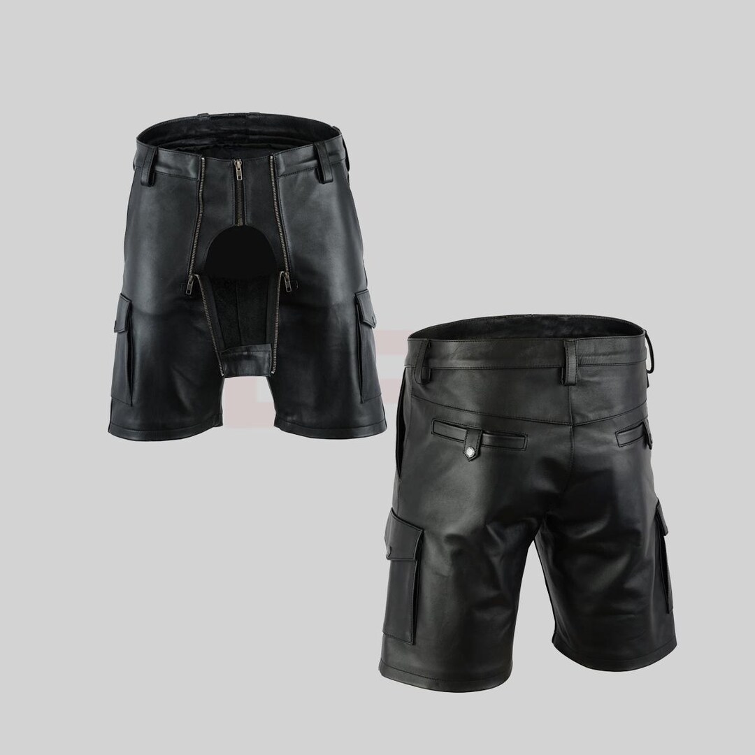 Elegant Moments  Mens Leather Shorts with Breakaway Front & Spandex Sides main image 1