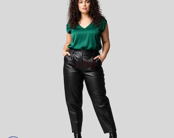 Leather Pants for Plus Size women - Custom Sheepskin Ladies Trousers - Girls Black Leather Jeans