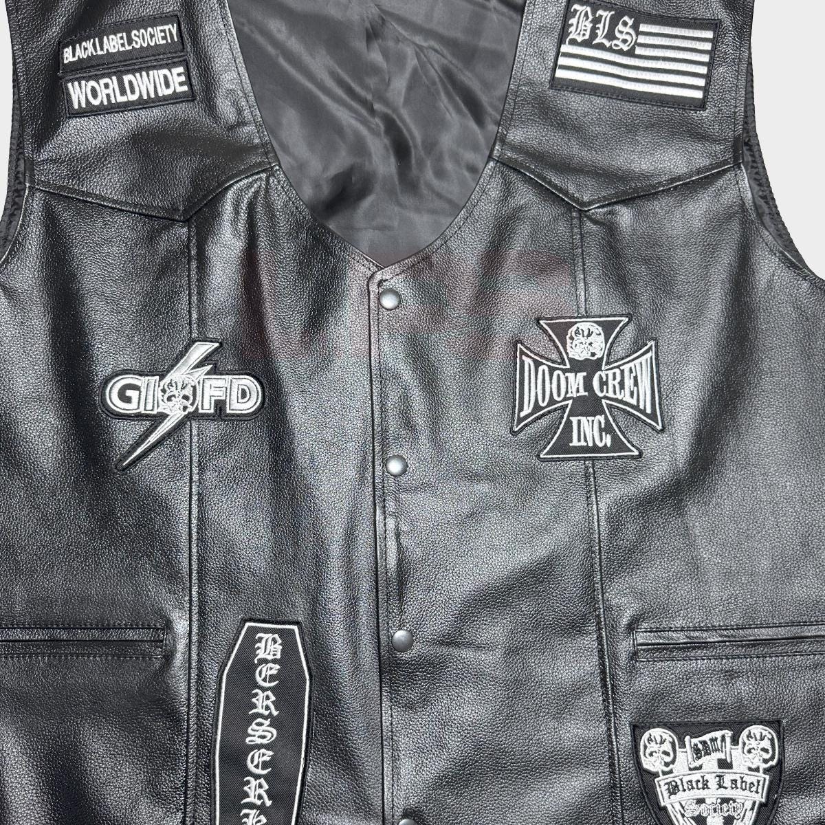 Zakk Wylde BLS Black Label Society Leather Motorcycle Vest, Skull