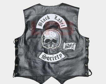 Zakk Wylde BLS Black Label Society Leather Motorcycle Vest, Skull