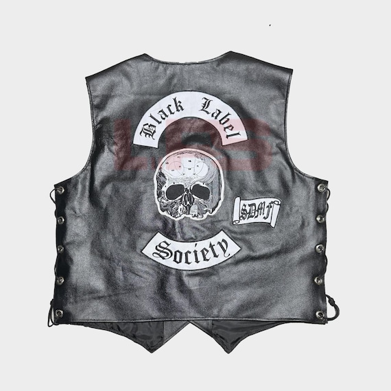 希少✨HYDROGEN Down vest skull black Y2K XL Zakk Wylde BLS Black Label Society Leather Motorcycle Vest, Skull