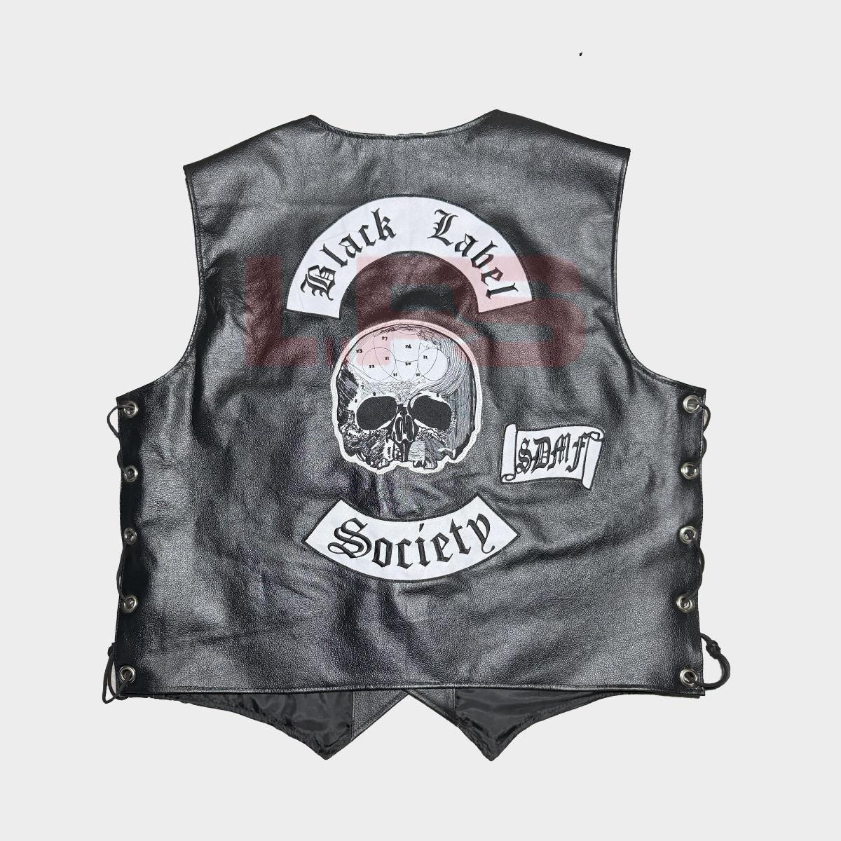 Zakk Wylde BLS Black Label Society Leather Motorcycle Vest, Skull