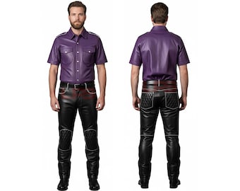 Men's Leather Uniform Set Custom Fit Police Style Gear Quilted Pants