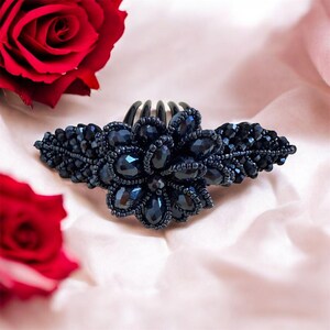 Barrette (épingle à Cheveux) Vintage USA - Strass Cristal Coeur Noir Et Vert - Fabriqué En Corée