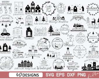Weihnachten SVG Plotterdatei, Schriftzug, Häuser (Digitaler Download)