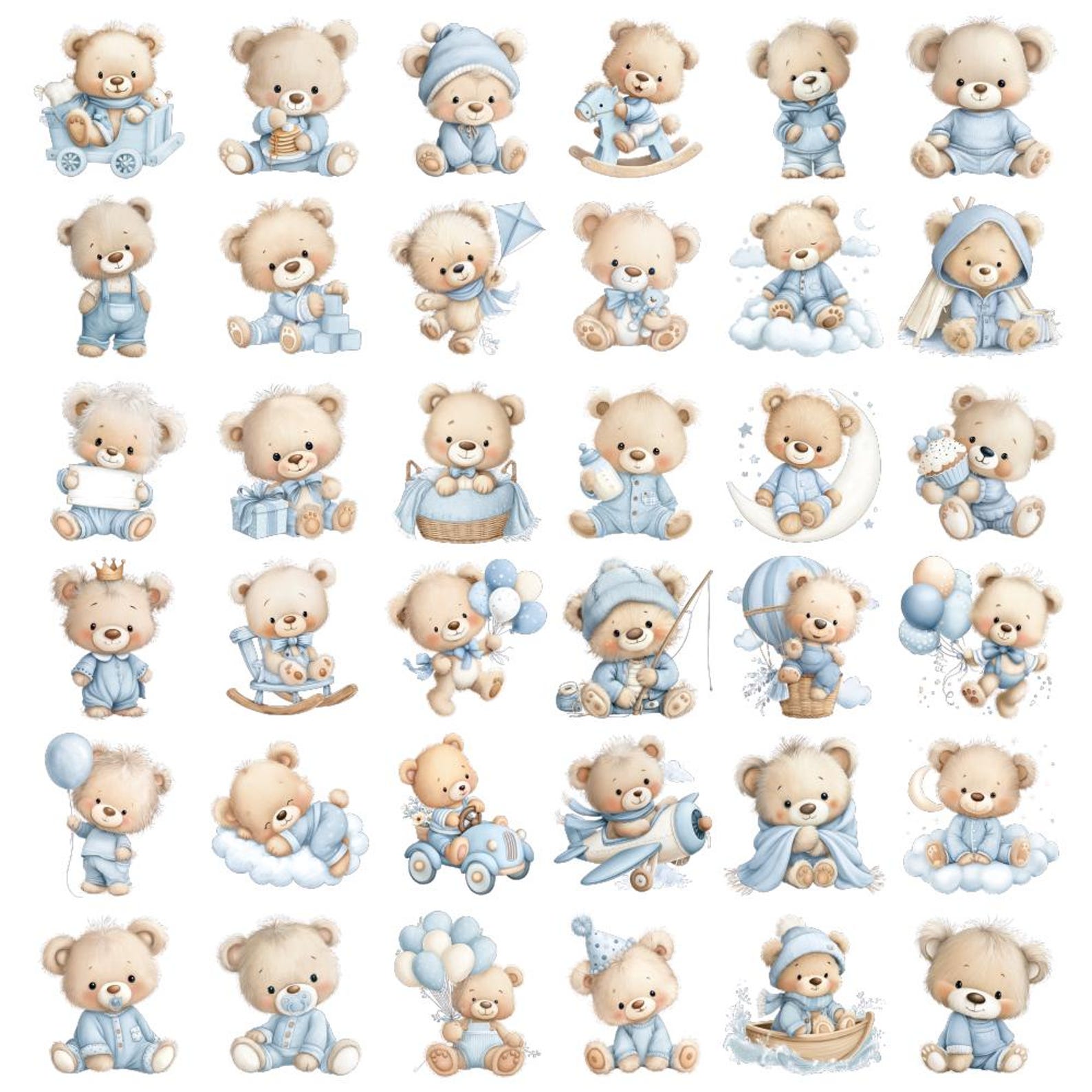 Baby Blue Teddy Bear Clipart Bundle, Kids Bear Illustration Set - Etsy
