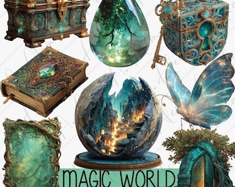 Pacote de Clipart de Magia Arcana, Imagens PNG do Mundo da Fantasia (110 PNGs)
