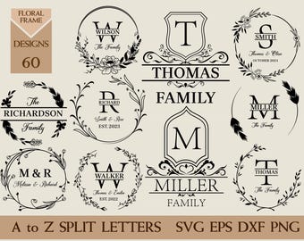Family Name Floral Frame SVG Bundle, Wedding Monogram (Digital Files)
