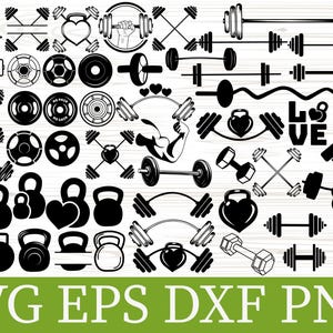 Tränings-SVG-paket | Gym Fitness Skivstång, Hantelgrafik (Digitala Filer)
