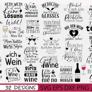 Bundel met SVG-bestanden met Duitse wijnspreuken, Cricut-bestanden met alcoholthema (digitale download)