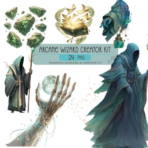 Kit de creación de magos arcanos PNG: paquete de imágenes prediseñadas de fantasía, elementos mágicos (uso comercial) (descarga digital)