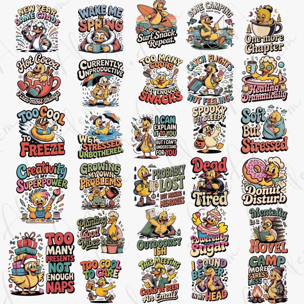 Retro Chaos Duck PNG Bundle, Funny Sarcastic Meme Designs (digital ...