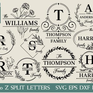 Pacote de monogramas com nome de família em SVG | Moldura floral, casamento (download digital)