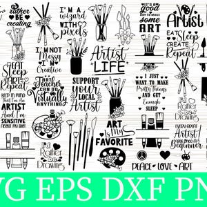 Künstlerbedarf SVG, Pinsel SVG, Blumenpalette SVG, Glas mit Pinseln SVG, Schulbedarf SVG, Blumen SVG, Künstlerbedarf Monogramm