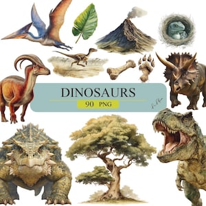 Realistic Dinosaur Illustrations | Paleo Art Dinosaur Clipart | Prehistoric Dinosaurs PNG Set