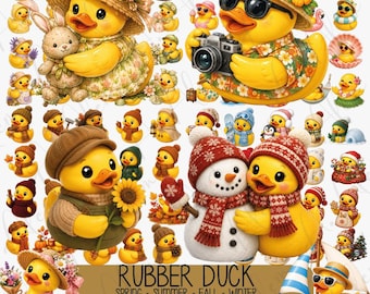 Seasonal Rubber Duck Clipart Bundle, Spring Summer Fall Winter PNGs (Digital Download)