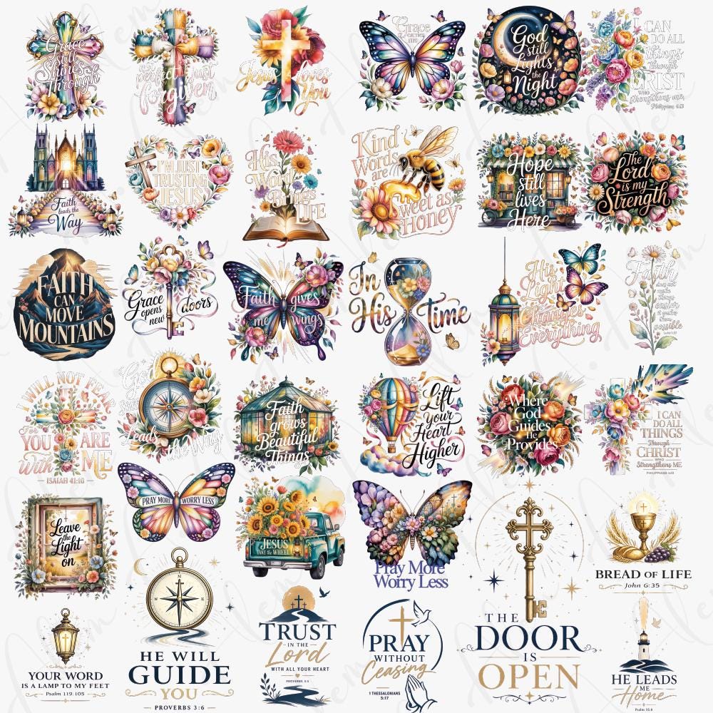 Vintage Christian Faith PNG Bundle, Bible Verse Clipart, Sublimation ...