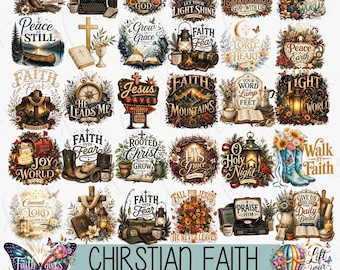 Vintage Christian Faith PNG Bundle, Bible Verse Clipart, Sublimation Designs (Digital Download)