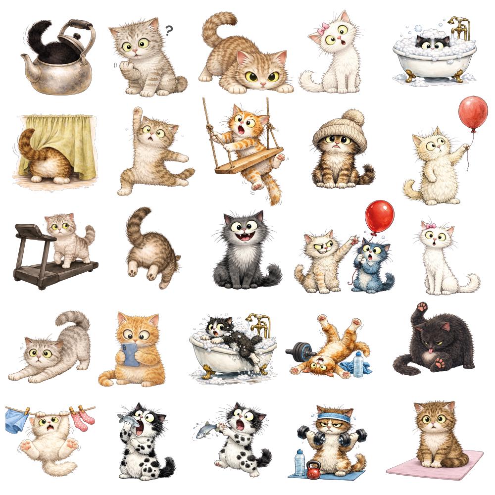 Funny Watercolor Cats Clipart, Whimsical Nursery PNG Graphics (55 Files ...