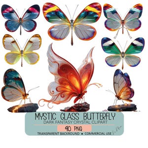 Mystic Glass Butterfly PNG Clipart – Dark Fantasy Crystal, Gothic Sublimation Design (90 Images)